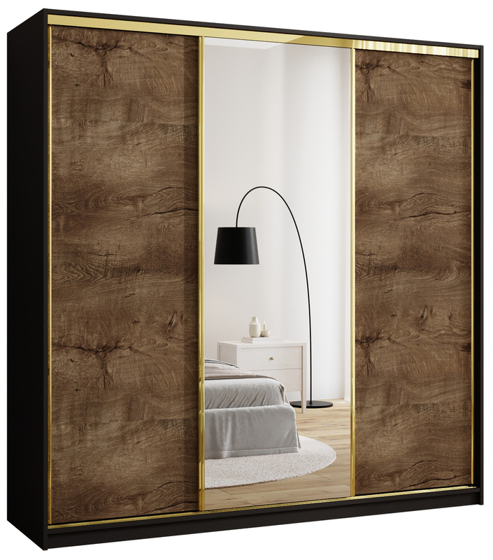Nowoczesna szafa przesuwna z lustrem 200 cm GOLD NEW dąb lefkas