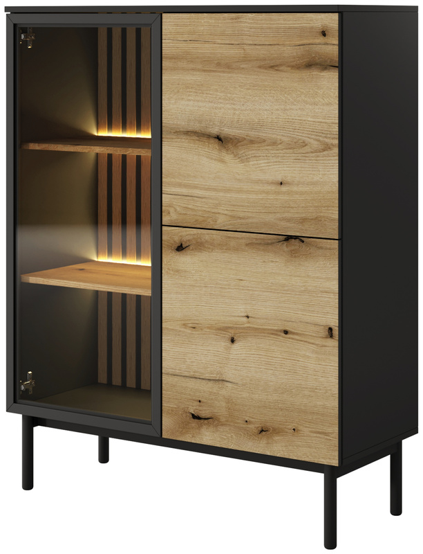 Niska witryna do salonu przeszklona 100 cm LARINO dąb evoke