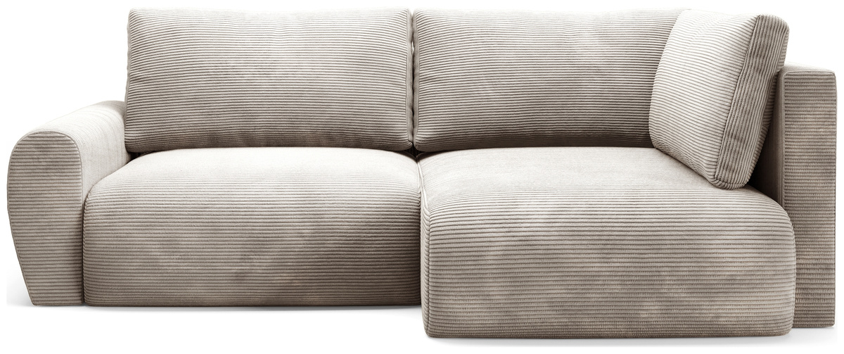 Beżowy narożnik sztruksowy z funkcją spania i pojemnikiem PATI DUO