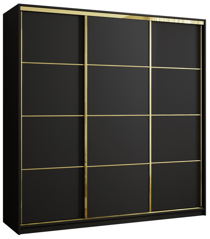 Czarna szafa przesuwna 200 cm z półkami do sypialni GOLD NEW