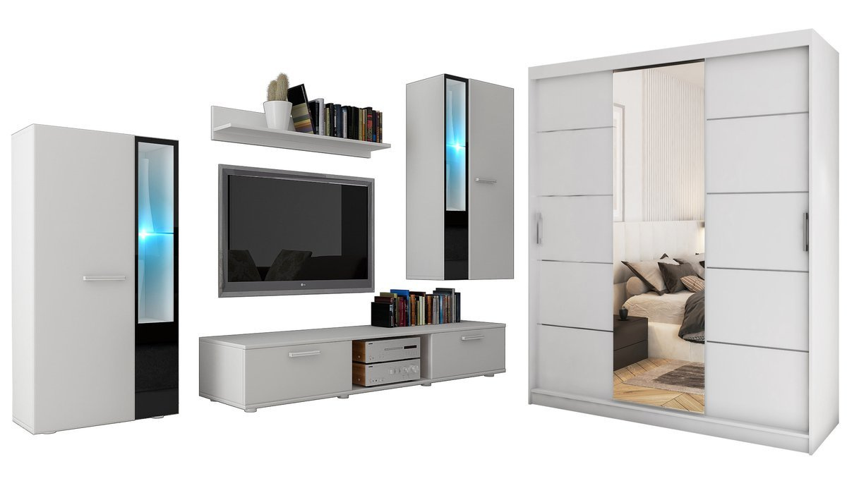 Meblościanka z szafą biała mat CUBE