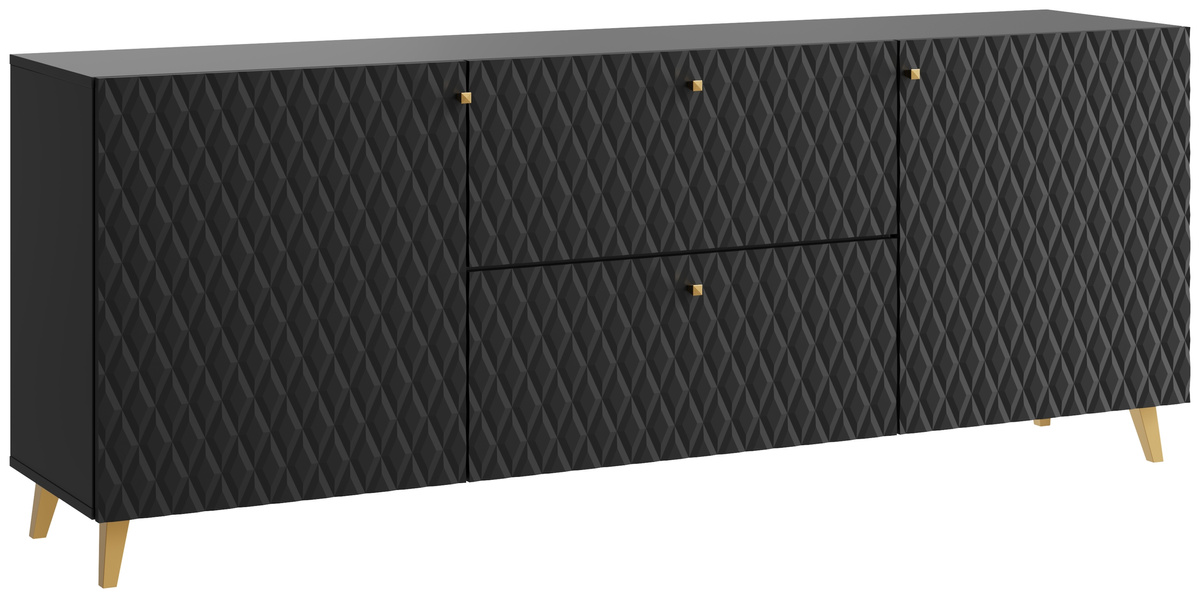 Czarna szafka RTV do salonu 180 cm na nóżkach TRESO z szufladami