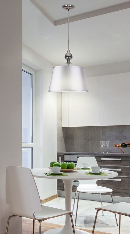 Srebrna lampa wisząca z abażurem do salonu PRIMA chromowa 1-punktowa