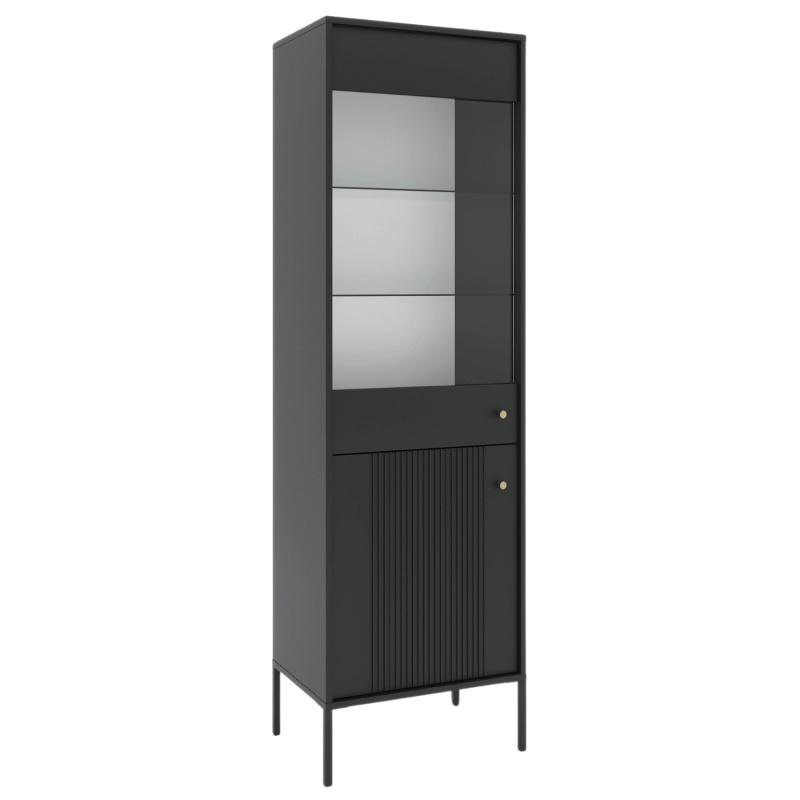 Witryna na książki do salonu 54 cm przeszklona ryflowana czarny SORELLO