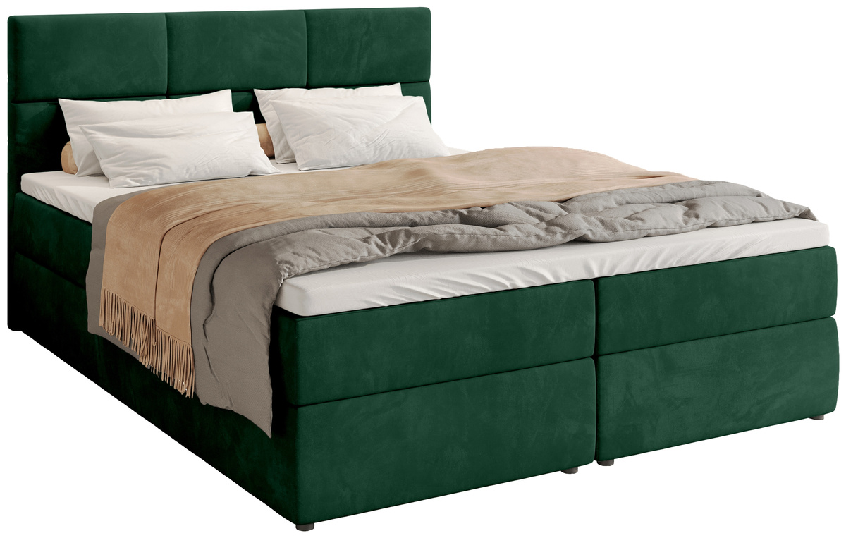 Łóżko kontynentalne 160x200 cm z pojemnikiem na pościel BOSTON zieleń