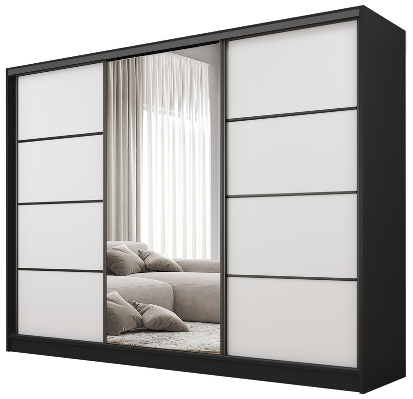 Szafa przesuwna z lustrem do sypialni 250 cm BEST półki szuflady