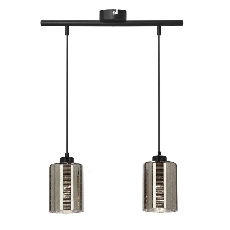 Srebrna lampa wisząca 2-punktowa do salonu COX metal-szkło