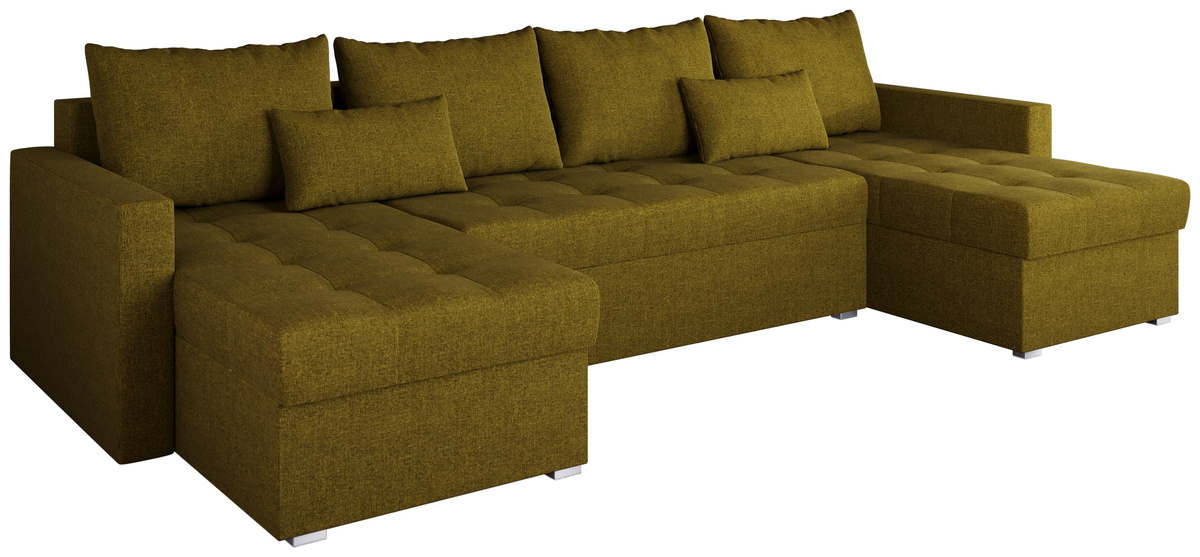 Musztardowy narożnik welurowy z funkcją spania HOT U