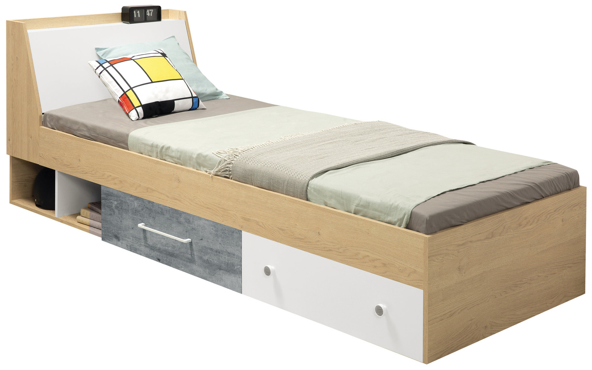 Łóżko młodzieżowe 90x200 z szufladami i schowkiem SLEEK