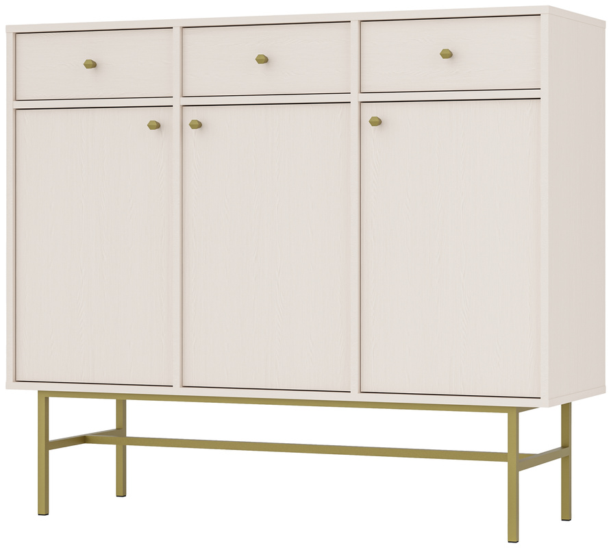 Duża beżowa trzydrzwiowa komoda z szufladami 124 cm TOKEN