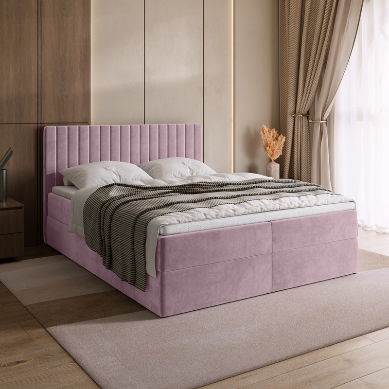 Łóżko kontynentalne 140x200 cm z pojemnikiem na pościel DREAM pudrowy róż