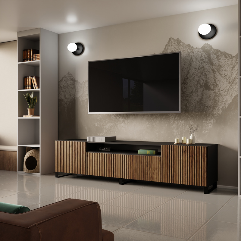 Loftowa szafka RTV 200 cm na nóżkach z półkami TAVIO