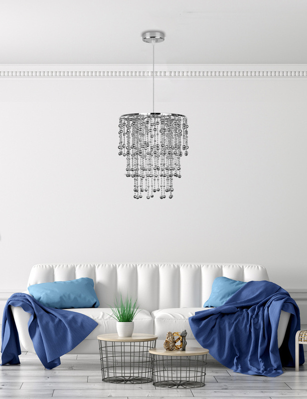 Srebrna lampa wisząca glamour z regulacją wysokości RONI 1xE27 metal
