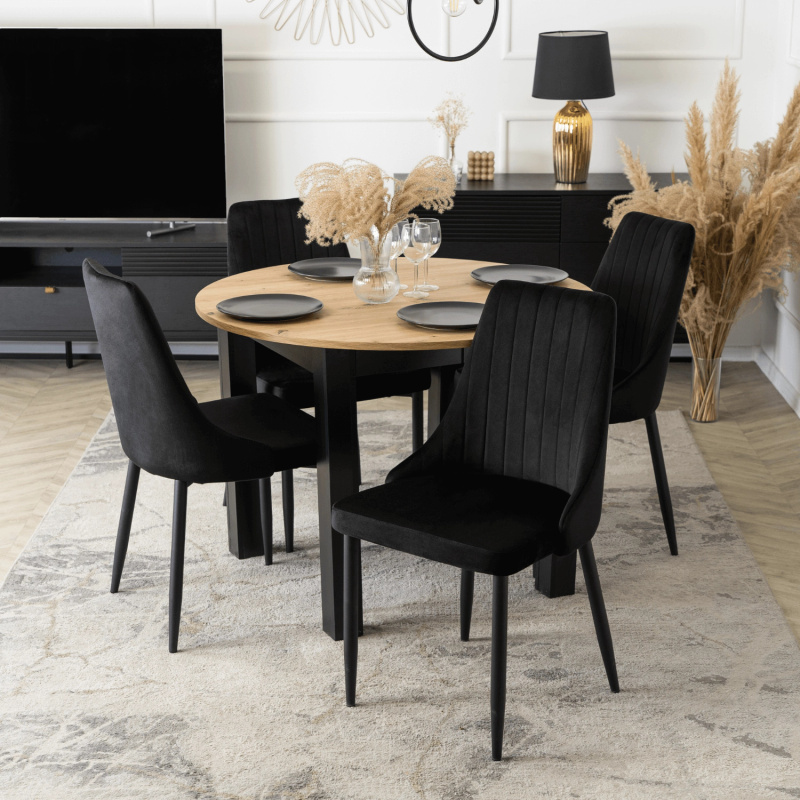 Welurowe krzesło do jadalni na czarnych nogach BELISSE
