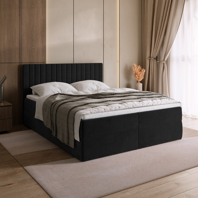 Czarne łóżko kontynentalne 180x200 cm z pojemnikiem na pościel DREAM