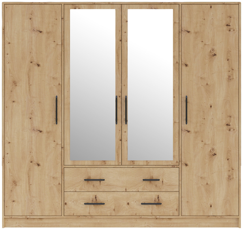 Duża szafa garderoba z lustrem i półkami 200 cm SEVAS dąb artisan