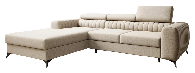 Duży nowoczesny wolnostojący narożnik salonowy PAULLETTO regulowane zagłówki funkcja spania