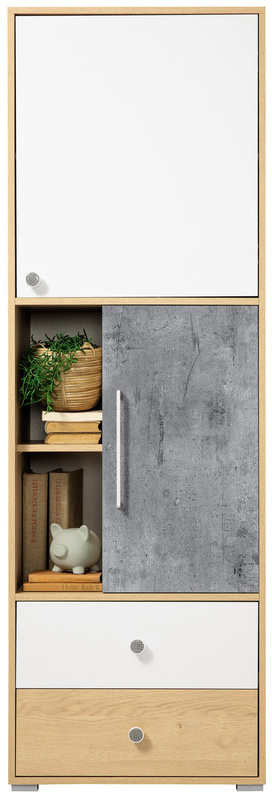 Wysoki regał do pokoju młodzieżowego 60 cm z dwoma szufladami SLEEK