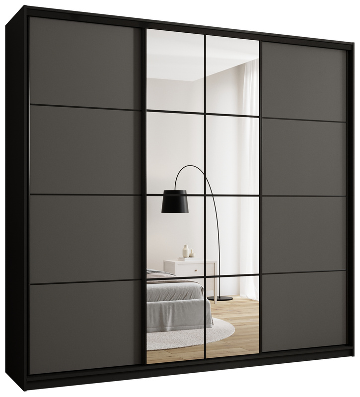 Duża grafitowa szafa przesuwna 250 cm z lustrem EDGE MAX