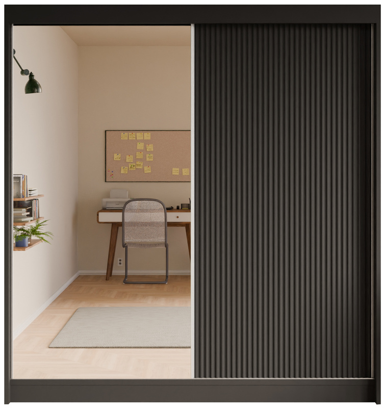 Czarna szafa przesuwna z lustrem do sypialni 200 cm ROYAL