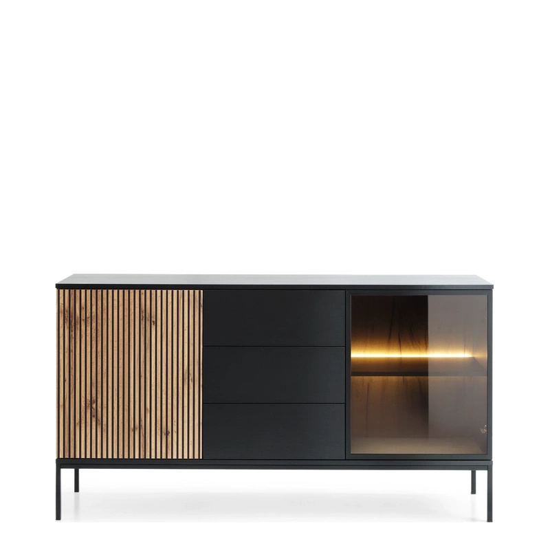 Dwudrzwiowa komoda nowoczesna z szufladami i oświetleniem do salonu SEWILLA