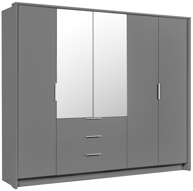Duża grafitowa szafa uchylna 255 cm z lustrem do sypialni TETRA