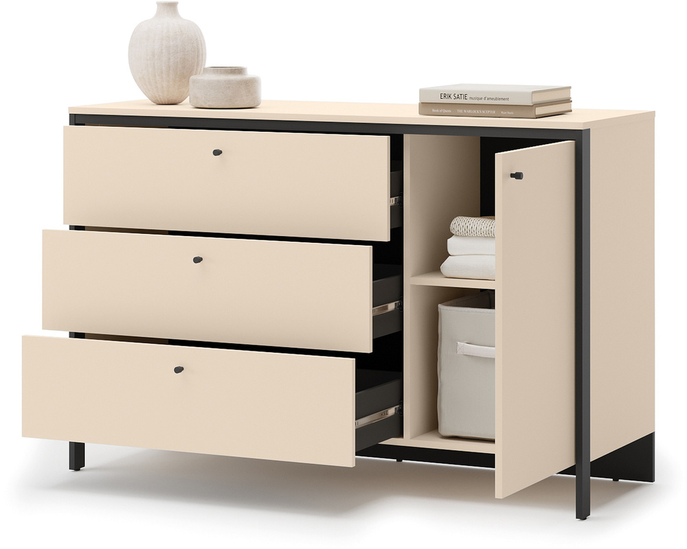 Komoda do sypialni 136 cm z szufladami oświetlenie LED beżowa ENNA