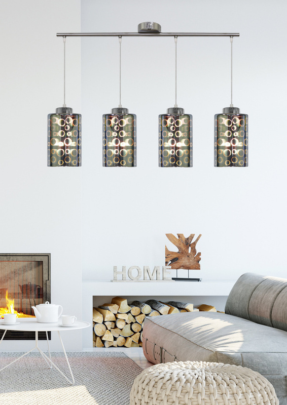 Srebrna lampa wisząca listwa do salonu Nocturno szkło 3D 4xE27