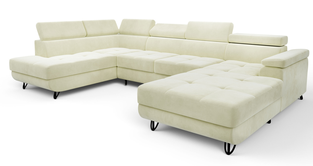 Beżowy narożnik z funkcją spania i regulowanymi zagłówkami JASSY