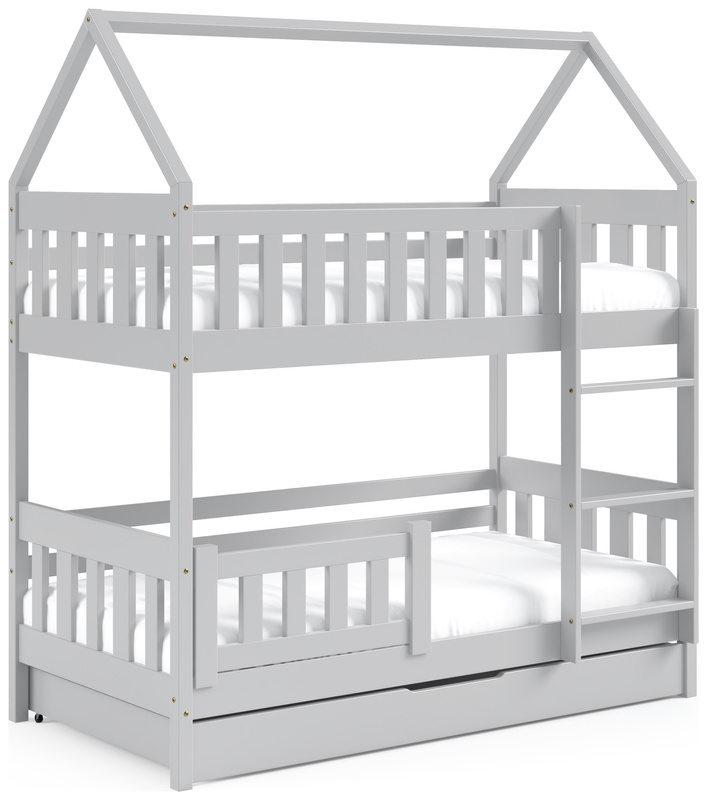 Szare piętrowe łóżko domek do pokoju dziecięcego 80x160 cm MELANIA