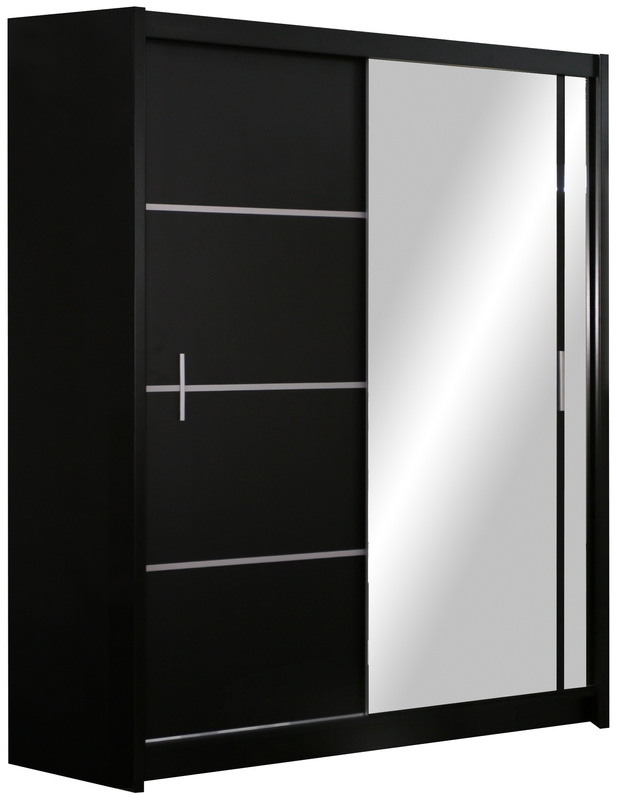 Nowoczesna czarna szafa przesuwna z lustrem 180 cm VOTIS