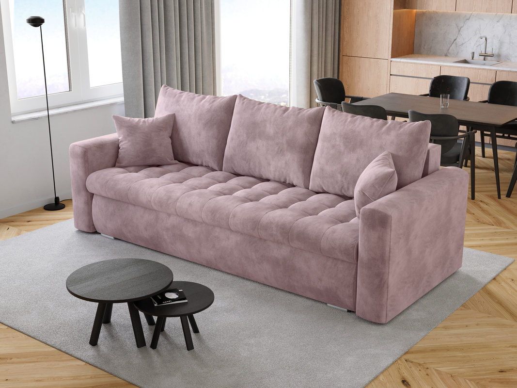 Rozkładana różowa kanapa z funkcją spania do salonu LUIS
