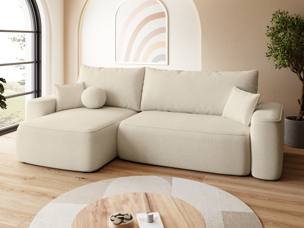 Nowoczesny beżowy narożnik z funkcją spania do salonu CARMELLO DUO
