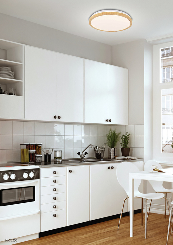 Biały plafon LED 24W do salonu neutralna barwa GANDAVA drewno