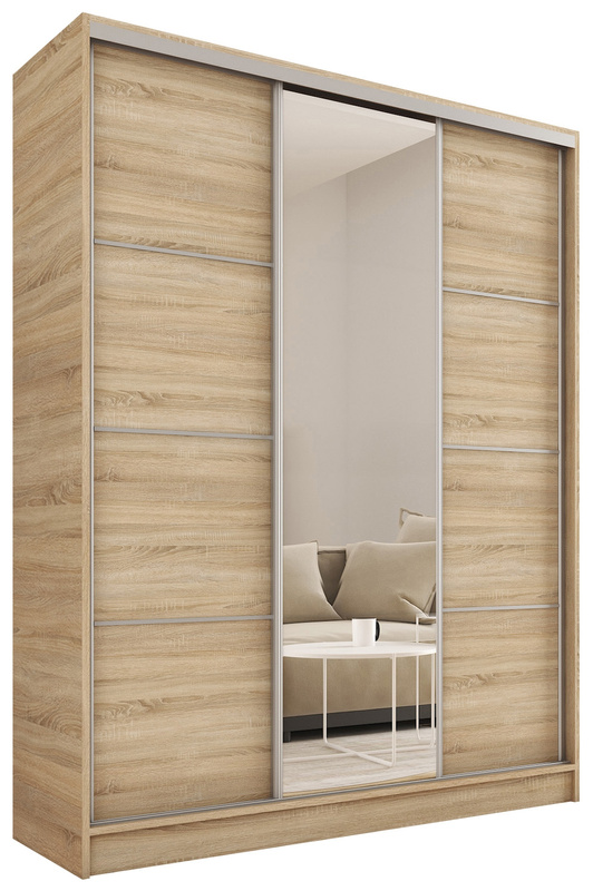 Duża szafa przesuwna 150 cm Dąb sonoma z lustrem TOP