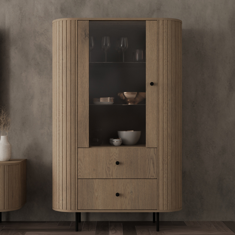 Witryna do salonu 97 cm z szufladami OVENTO dąb cremona