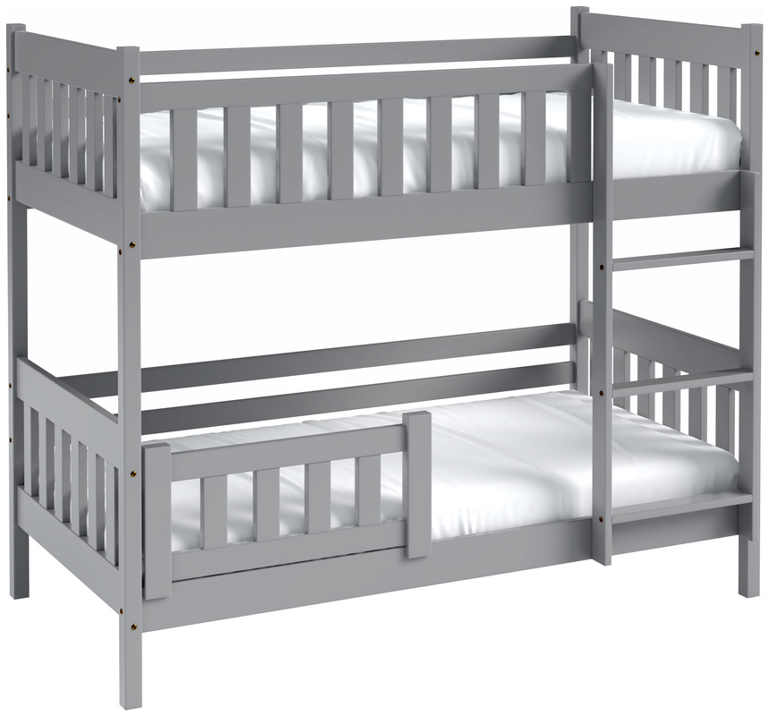 Szare łóżko piętrowe z barierką do pokoju dziecięcego 80x160 cm LUMISLE