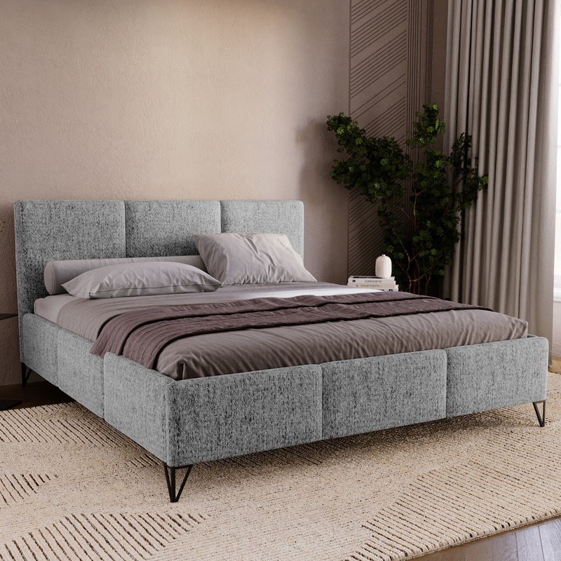 Dwuosobowe łóżko LORIO 140x200 cm z pojemnikiem na pościel szare