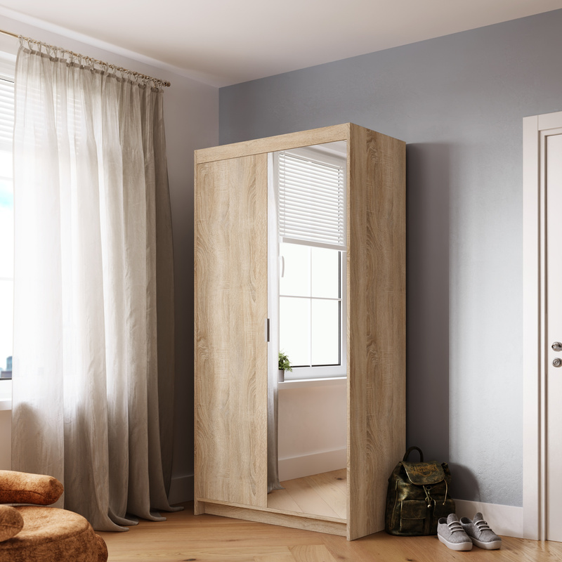 Dwudrzwiowa modułowa szafa z lustrem i półkami 90 cm dąb sonoma KUBA