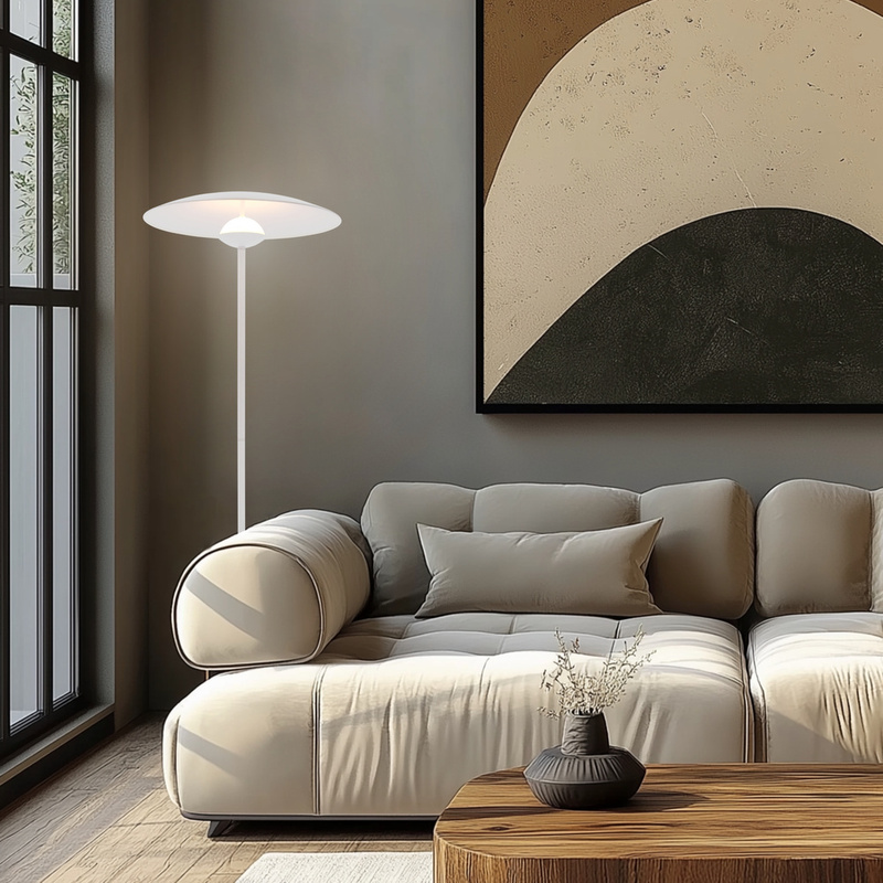 Biała lampa stojąca podłogowa LED do salonu LUND metalowa