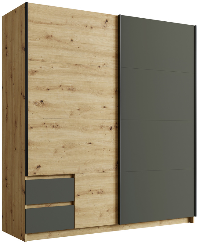 Szafa przesuwna do sypialni UNRIEL 180 cm z szufladami drążek