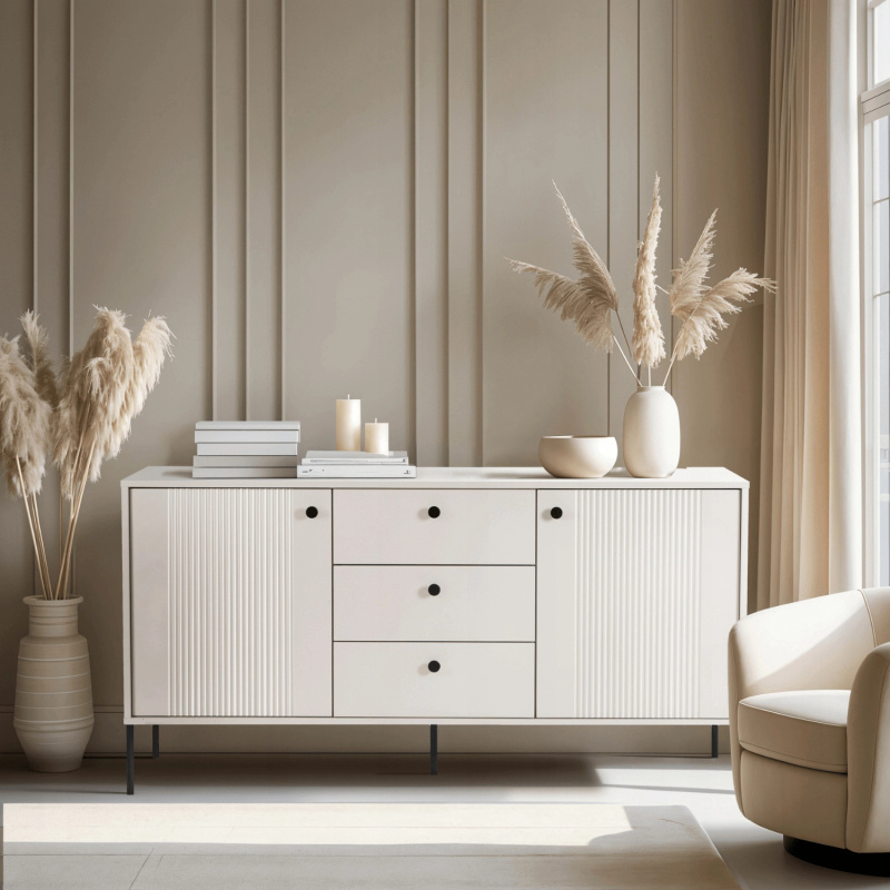 Komoda dwudrzwiowa z szufladami do salonu SOLVE kaszmir 154 cm