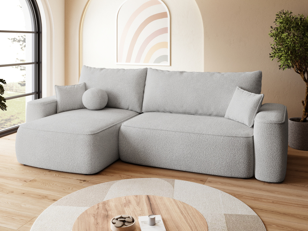 Szary narożnik z funkcją spania CARMELLO DUO boucle