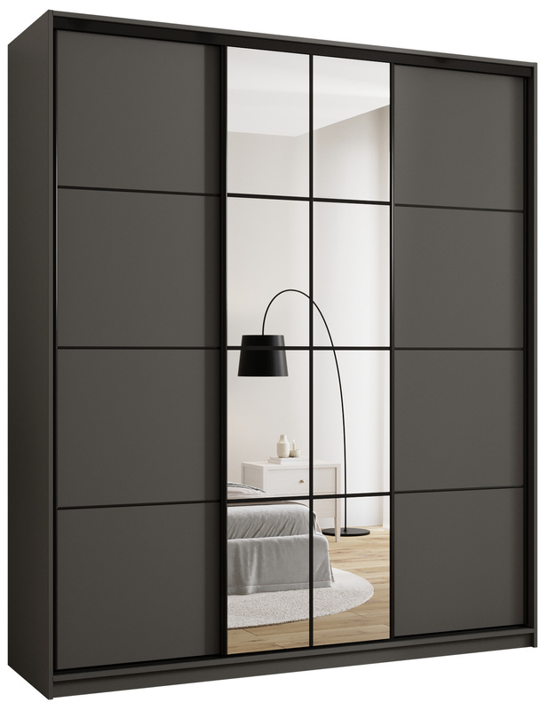 Wysoka grafitowa szafa przesuwna 200 cm z lustrem EDGE MAX