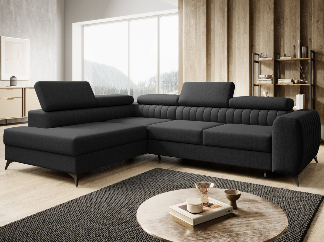 Przestronny narożnik z funkcja spania PAULLETTO regulowane zagłówki