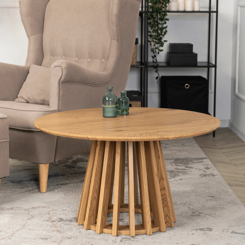 Okrągły stolik kawowy do salonu 80 cm dąb naturalny HARTON MAX