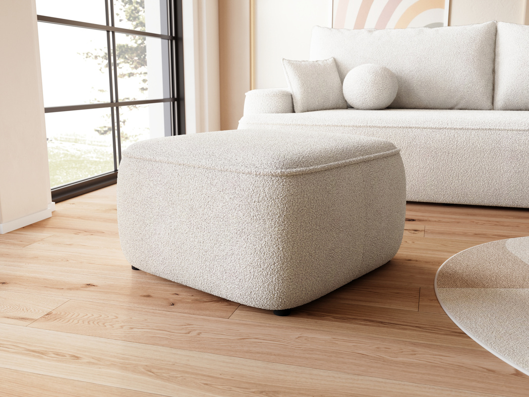 Kremowa pufa boucle do nowoczesnego salonu CARMELLO