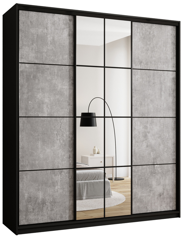 Szafa przesuwna 200 cm do sypialni z lustrem EDGE MAX beton