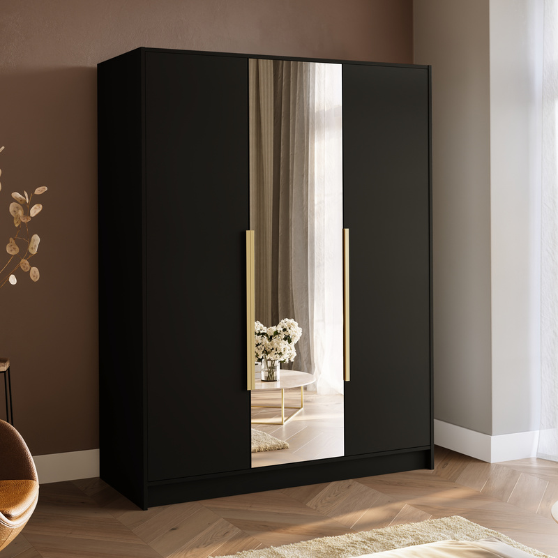 Trzydrzwiowa szafa garderoba 150 cm na ubrania LESTO czarny