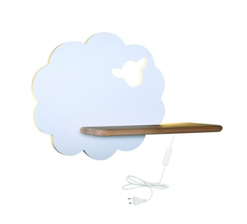 Biały kinkiet LED do pokoju dziecięcego z półką IQ Kids Sheep MDF